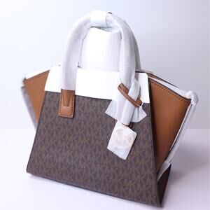 MICHAEL MICHAEL KORS Avril Logo Top-Zip Satchel Brown Small Crossbody Handbag